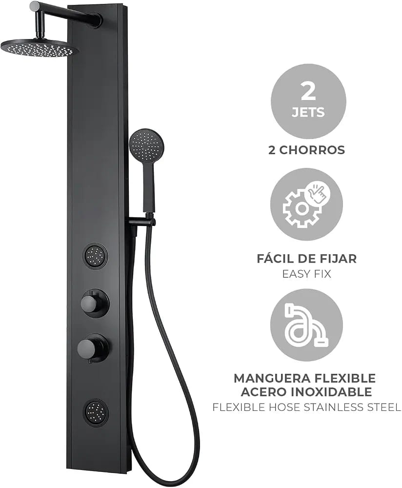 K2O Columna de Ducha Hidromasaje Lusso Health 17x6,5x130 cm con 2 Jets, Ducha de Mano, Efecto Lluvia y Picos Antical