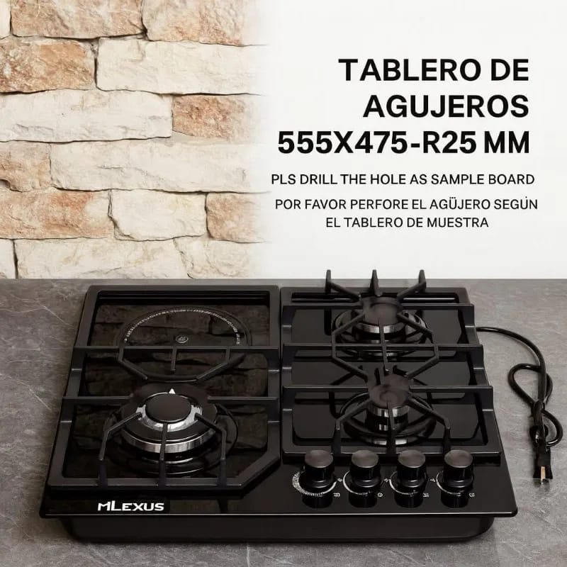 Cocina empotrable 3Q a Gas y 1Q inflarrojo